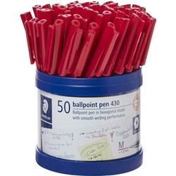 Staedtler 430 Stick Ballpoint Pens Medium 1mm Red Pack of 50