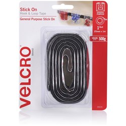 Velcro Brand Hook & Loop 25Mmx1M Tape Stick On Black