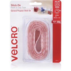 Velcro Brand Hook & Loop 25Mmx1M Tape Stick On White