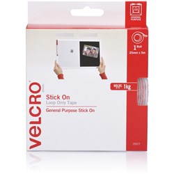 Velcro Brand 25Mmx5M Stick On Loop Only White