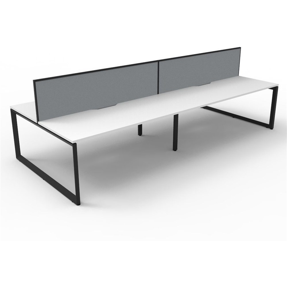 Office Furniture Deluxe Loop Workstation 4 Person With Screen 1800Wx750D White Top Black