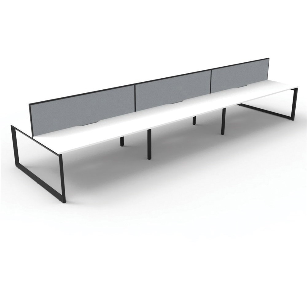 Office Furniture Deluxe Loop Workstation 6 Person With Screen 1200Wx750D White Top Black