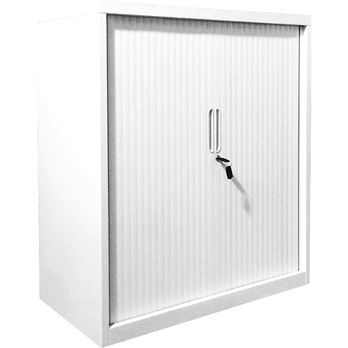 Storage Steelco Tambour Door Cupboard 1015Hx900Wx463mmD 2 Shelf White